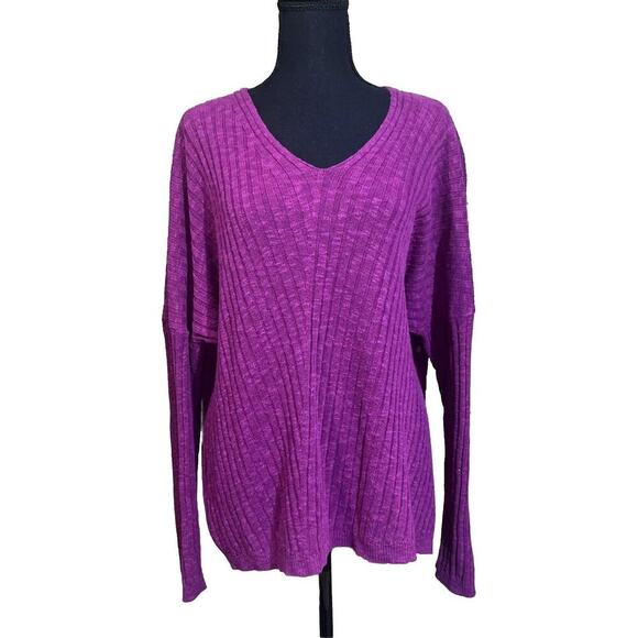 EILEEN FISHER Sweater Sz Large Silk Blend Ribbed Fushia Pink Pullover Lagenlook - Picture 1 of 10
